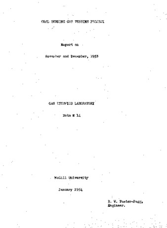 Coal burning turbine project. Report on Nov and Dec, 1953 thumbnail