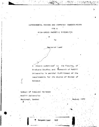 Experimental design and computer transcription for a high-speed phonetic typewriter thumbnail