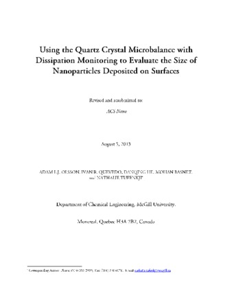 Using the Quartz Crystal Microbalance with Dissipation Monitoring to Evaluate the Size of Nanoparticles Deposited on Surfaces thumbnail
