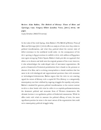 Review: Alain Badiou, The Rebirth of History: Times of Riots and Uprisings, trans. Gregory Elliott (London: Verso, [2011] 2012). 120 pages. thumbnail