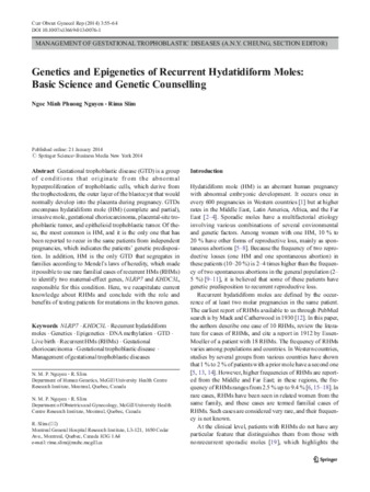 Genetics and Epigenetics of Recurrent Hydatidiform Moles: Basic Science and Genetic Counselling thumbnail