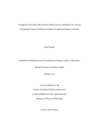 Comparison of evidence-based practice behaviours on a simulated case among occupational therapy students and experienced occupational therapy clinicians thumbnail