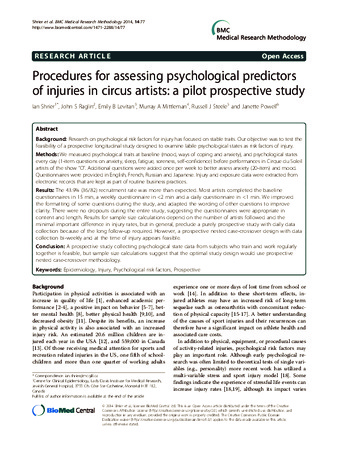 Procedures for assessing psychological predictors of injuries in circus artists: a pilot prospective study thumbnail