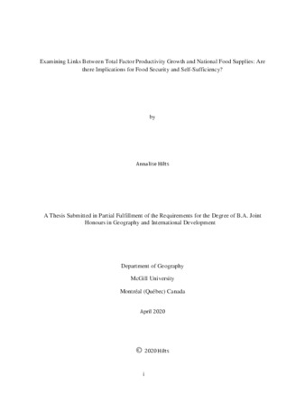 Examining Links Between Total Factor Productivity Growth and National Food Supplies: Are there Implications for Food Security and Self-Sufficiency? thumbnail