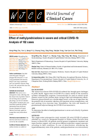 Effect of methylprednisolone in severe and critical COVID-19: Analysis of 102 cases thumbnail