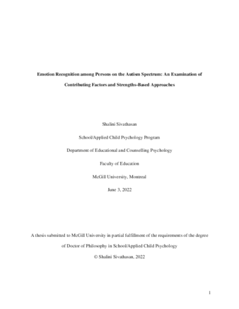 Emotion recognition among persons on the autism spectrum: An examination of contributing factors and strengths-based approaches thumbnail