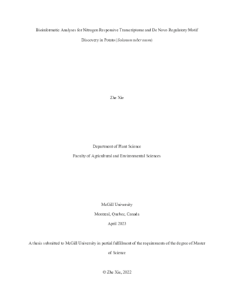 Bioinformatic Analyses for Nitrogen Responsive Transcriptome and De Novo Regulatory Motif Discovery in Potato «Solanum tuberosum» thumbnail