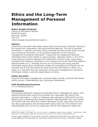 Ethics and the Long-Term Management of Personal Information thumbnail