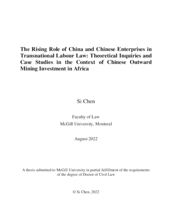 The rising role of China and Chinese enterprises in transnational labour law: Theoretical inquiries and case studies in the context of Chinese outward mining investment in Africa thumbnail