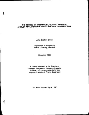 The making of Westmount, Quebec 1870-1929 : a study of landscape and community construction thumbnail