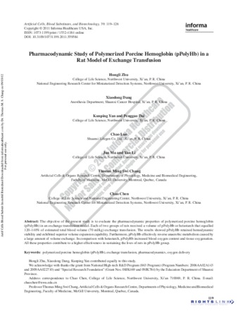 Pharmacodynamic Study of Polymerized Porcine Hemoglobin (pPolyHb) in a Rat Model of Exchange Transfusion thumbnail