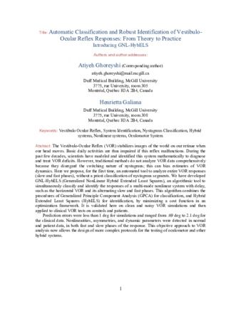 Automatic Classification and Robust Identification of Vestibulo-Ocular Reflex Responses: From Theory to Practice thumbnail