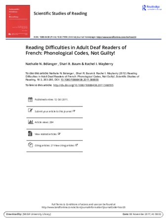 Reading Difficulties in Adult Deaf Readers of French: Phonological Codes, Not Guilty! thumbnail