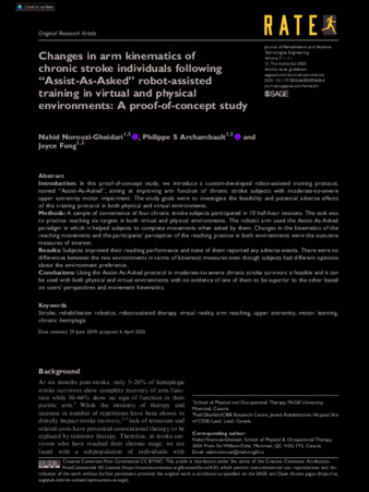 Changes in arm kinematics of chronic stroke individuals following “Assist-As-Asked” robot-assisted training in virtual and physical environments: A proof-of-concept study thumbnail