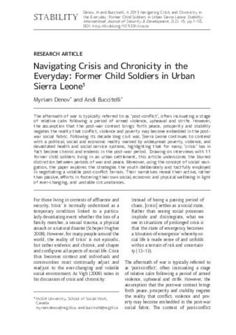 Navigating Crisis and Chronicity in the Everyday: Former Child Soldiers in Urban Sierra Leone thumbnail