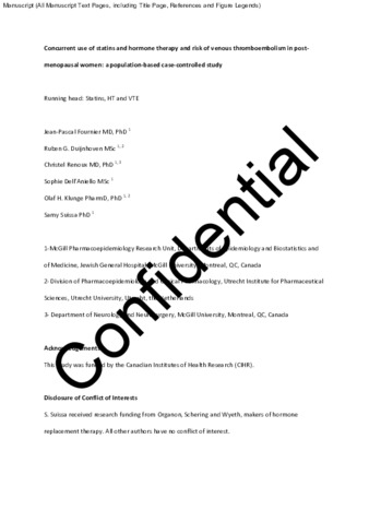 Concurrent use of statins and hormone therapy and risk of venous thromboembolism in postmenopausal women: a population-based case-controlled study thumbnail