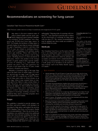 Recommendations on screening for lung cancer thumbnail