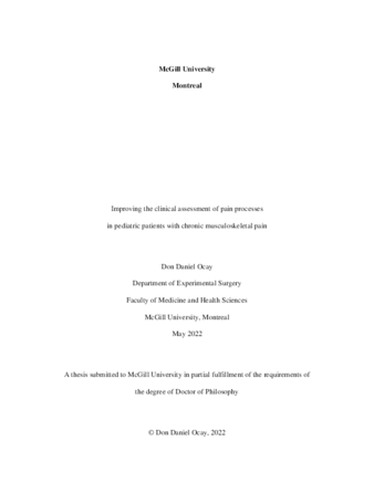 Improving the clinical assessment of pain processes in pediatric patients with chronic musculoskeletal pain thumbnail