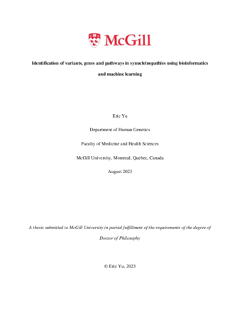 Identification of variants, genes and pathways in synucleinopathies using bioinformatics and machine learning thumbnail