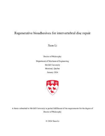 Regenerative bioadhesives for intervertebral disc repair thumbnail