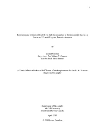 Resilience and Vulnerability of River-Side Communities to Environmental Shocks in Loreto and Ucayali Regions, Peruvian Amazon thumbnail