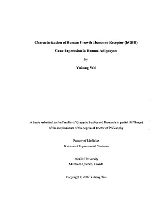 Characterizaton of human growth hormone receptor (hGHR) gene expression in human adipocytes thumbnail