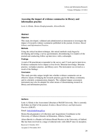 Assessing the impact of evidence summaries in library and information practice thumbnail