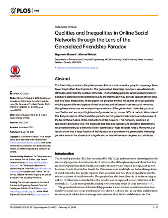 Qualities and Inequalities in Online Social Networks through the Lens of the Generalized Friendship Paradox thumbnail