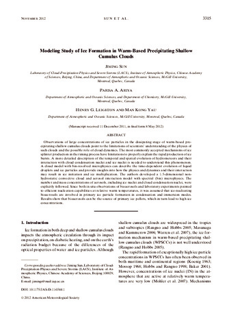 Modeling Study of Ice Formation in Warm-Based Precipitating Shallow Cumulus Clouds thumbnail