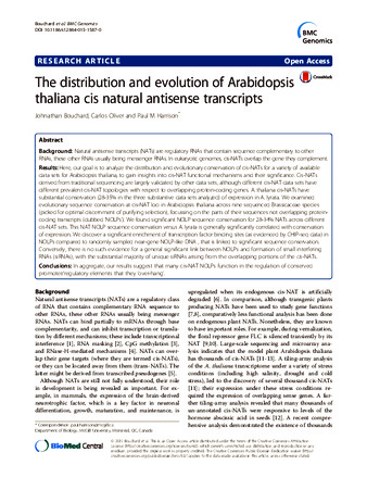 The distribution and evolution of Arabidopsis thaliana cis natural antisense transcripts thumbnail