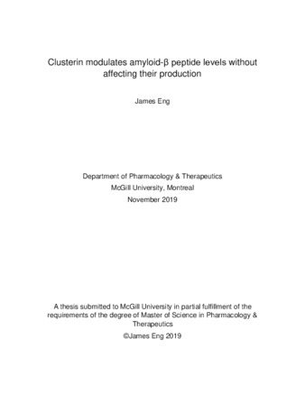 Clusterin modulates amyloid-β peptide levels without affecting their production thumbnail