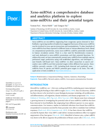 Xeno-miRNet: a comprehensive database and analytics platform to explore xeno-miRNAs and their potential targets thumbnail