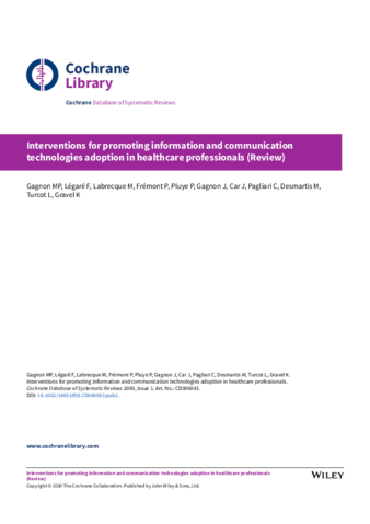 Interventions for promoting information and communication technologies adoption in healthcare professionals (Review) thumbnail