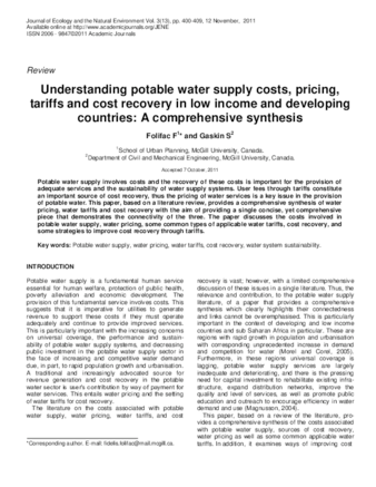 Understanding potable water supply costs, pricing, tariffs and cost recovery in low income and developing countries: A comprehensive synthesis thumbnail