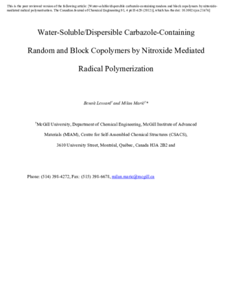 Water-Soluble/Dispersible Carbazole-Containing Random and Block Copolymers by Nitroxide Mediated Radical Polymerization thumbnail