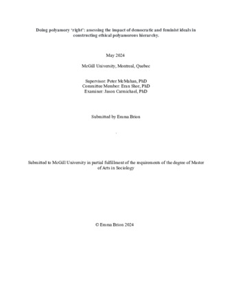 Doing polyamory ‘right’: assessing the impact of democratic and feminist ideals in constructing ethical polyamorous hierarchy. thumbnail