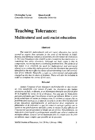 Teaching Tolerance: Multiculturalism and Anti-Racist Education thumbnail