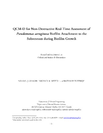 QCM-D for non-destructive real-time assessment of Pseudomonas aeruginosa biofilm attachment to the substratum during biofilm growth thumbnail