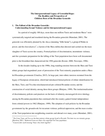 The Intergenerational Legacy of Genocidal Rape: The Realities and Perspectives of Children Born of the Rwandan Genocide thumbnail