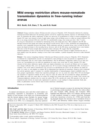 Mild energy restriction alters mouse-nematode transmission dynamics in free-running indoor arenas thumbnail
