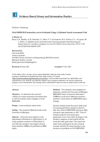 Ovid MEDLINE Instruction can be Evaluated Using a Validated Search Assessment Tool thumbnail
