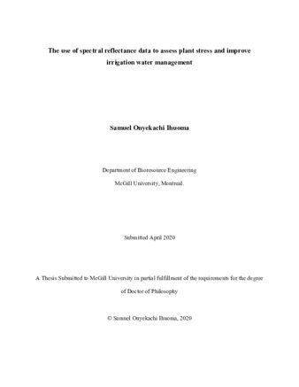 The use of spectral reflectance data to assess plant stress and improve irrigation water management thumbnail