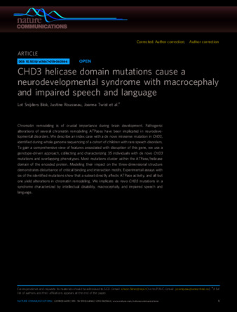 CHD3 helicase domain mutations cause a neurodevelopmental syndrome with macrocephaly and impaired speech and language thumbnail