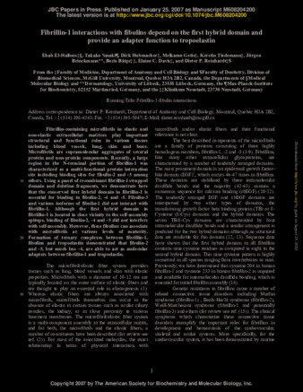 Fibrillin-1 Interactions with Fibulins Depend on the First Hybrid Domain and Provide an Adaptor Function to Tropoelastin thumbnail