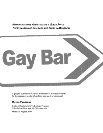 Homonormative architecture & queer space : the evolution of gay bars and clubs in Montréal thumbnail