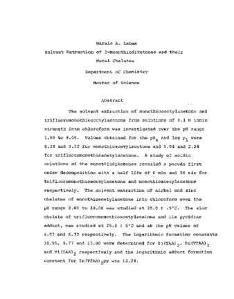 Solvent extraction of B- monothiodiketones and their metal chelates. thumbnail