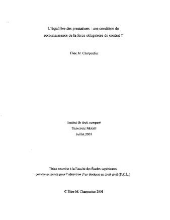 L'équilibre des prestations : une condition de reconnaissance de la force obligatoire du contrat? thumbnail