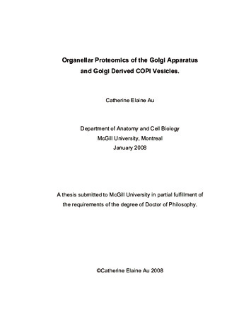 Organellar proteomics of the Golgi apparatus and Golgi derived COPI vesicles thumbnail