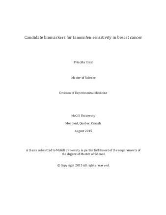 Candidate biomarkers for tamoxifen sensitivity in breast cancer thumbnail