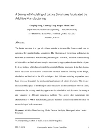 A Survey of Modeling of Lattice Structures Fabricated by Additive Manufacturing thumbnail